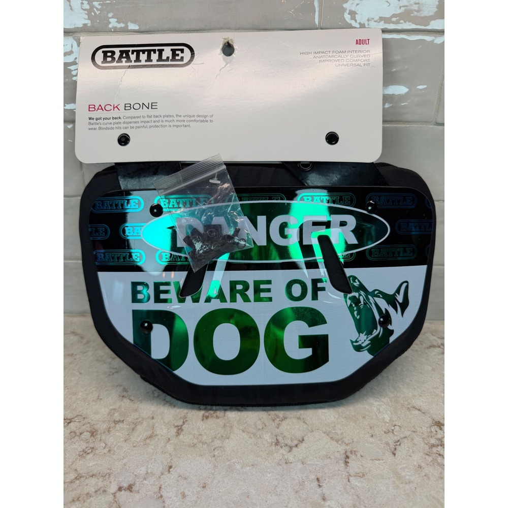 Battle Sports Back Bone Football Back Plate Danger Beware of Dog Chrome Adult